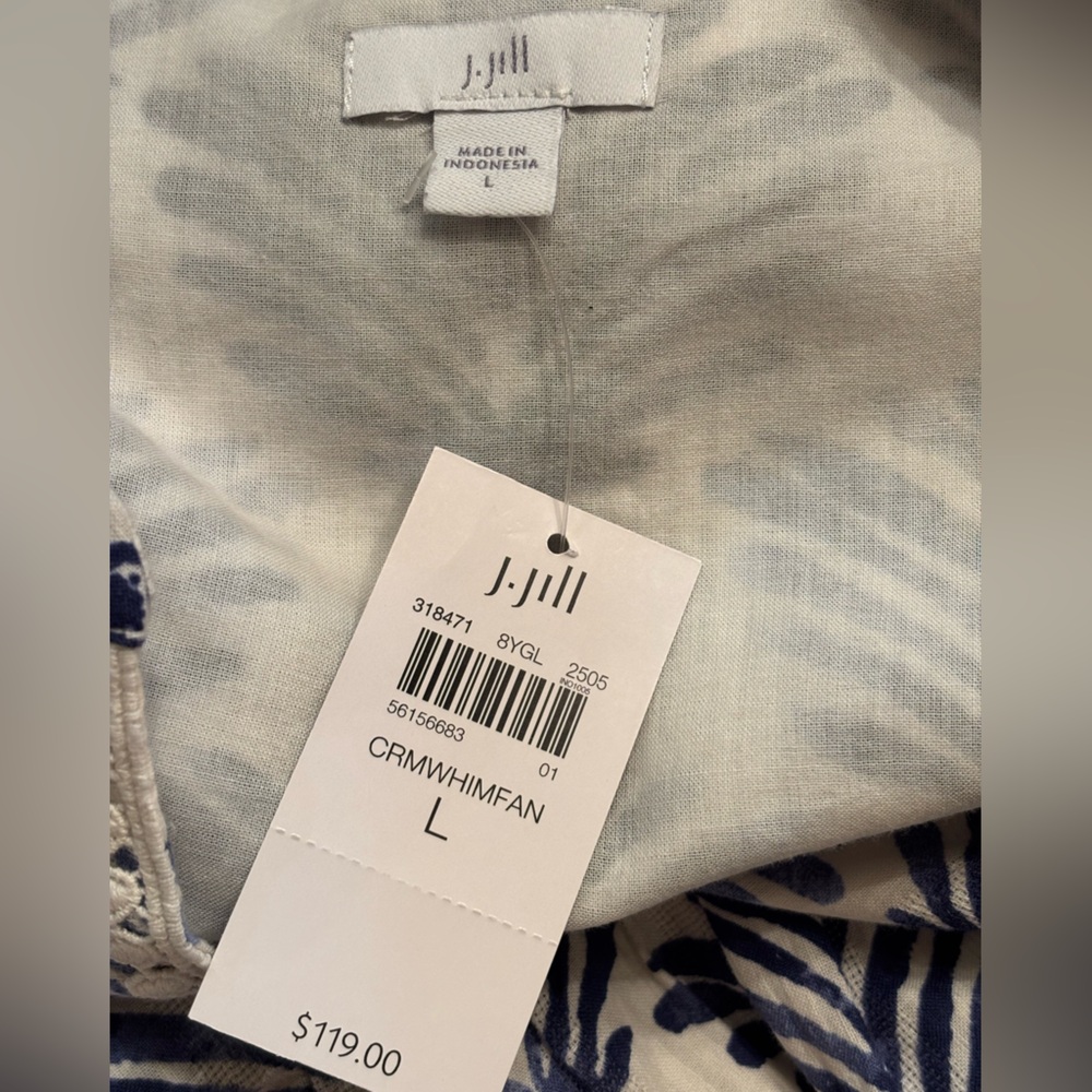 J. jill Whimsical Fan Print Split Neck MIDI Dress - Picture 6 of 8